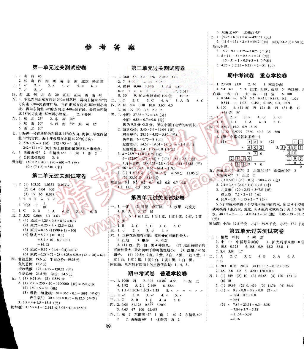 2015年期末冲刺100分五年级数学上册冀教版 第1页