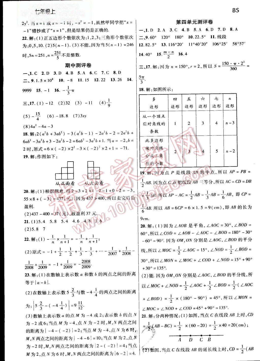 2015年一線調(diào)研學(xué)業(yè)測(cè)評(píng)七年級(jí)數(shù)學(xué)上冊(cè)北師大版 第22頁(yè)