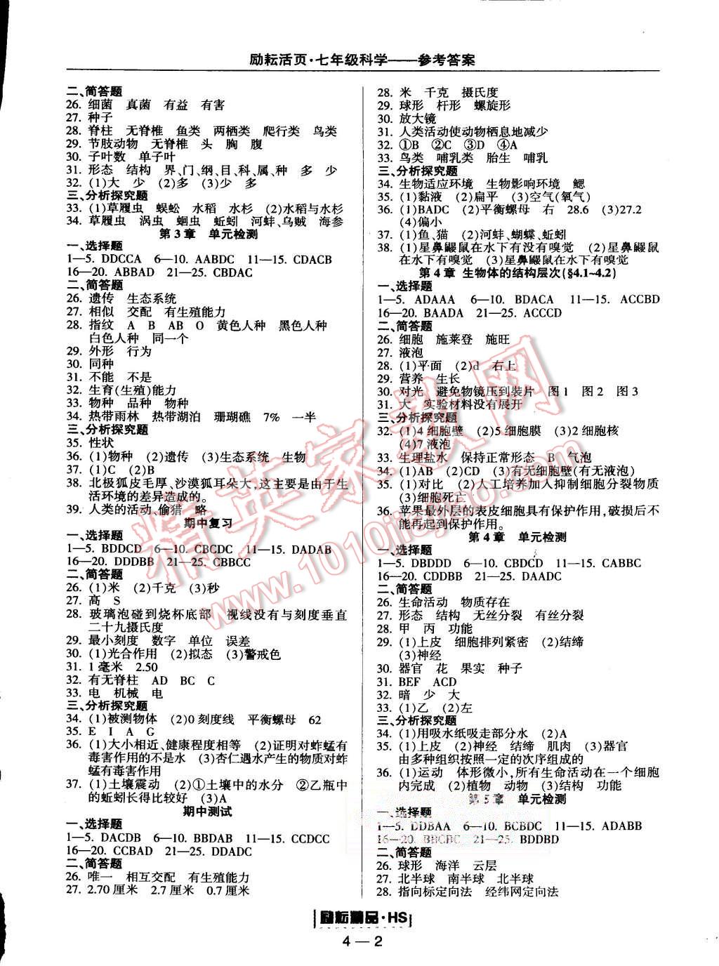 2015年励耘书业励耘活页周周练七年级科学上册华师大版 第2页