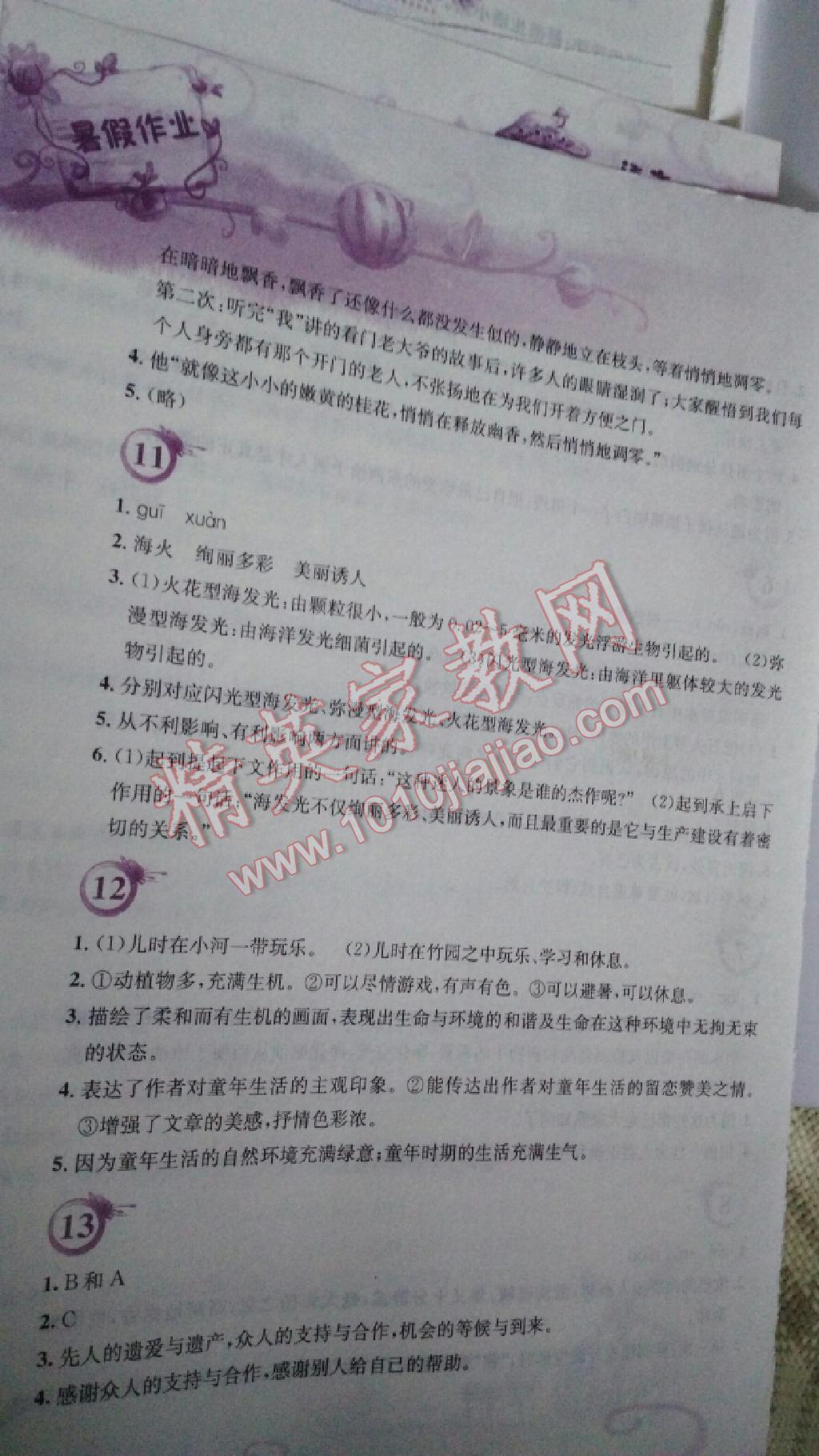 2015年暑假作业七年级语文苏教版安徽教育出版社 第17页