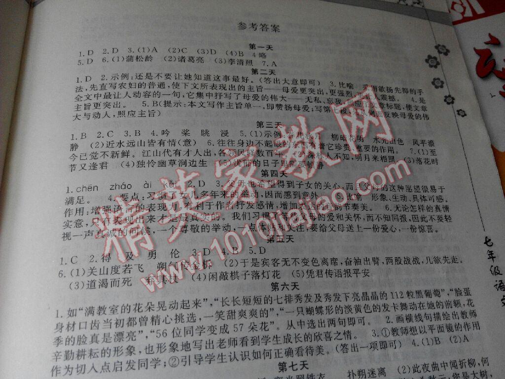 2015年暑假作业七年级语文内蒙古人民出版社 第13页