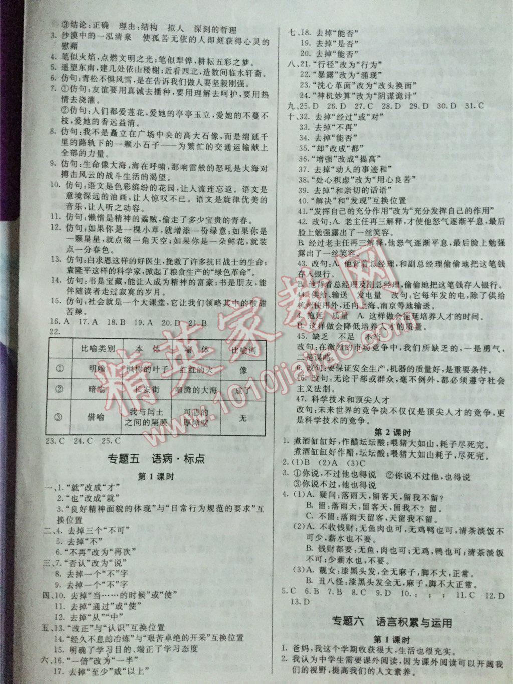 2015年高效A计划期末暑假衔接学年总复习八年级语文语文版 第2页