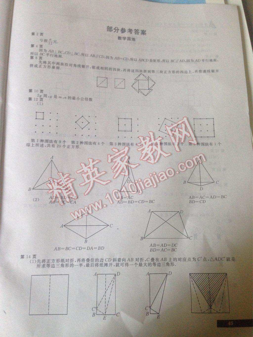 2015年新课堂假期生活暑假生活七年级数学北师大版北京教育出版社 第1页