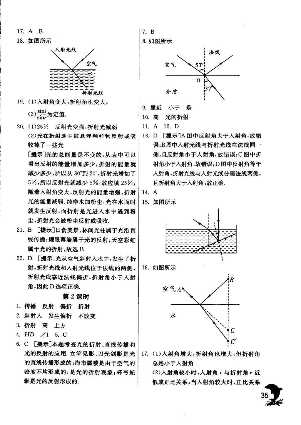 2015年实验班提优训练八年级物理上册苏科版 参考答案第163页