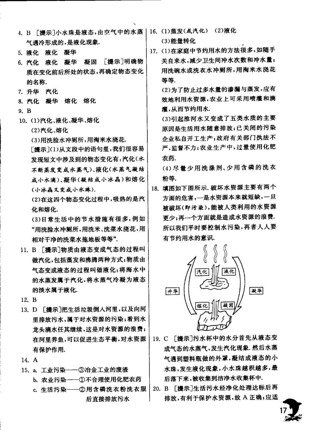 2015年实验班提优训练八年级物理上册苏科版 参考答案第145页