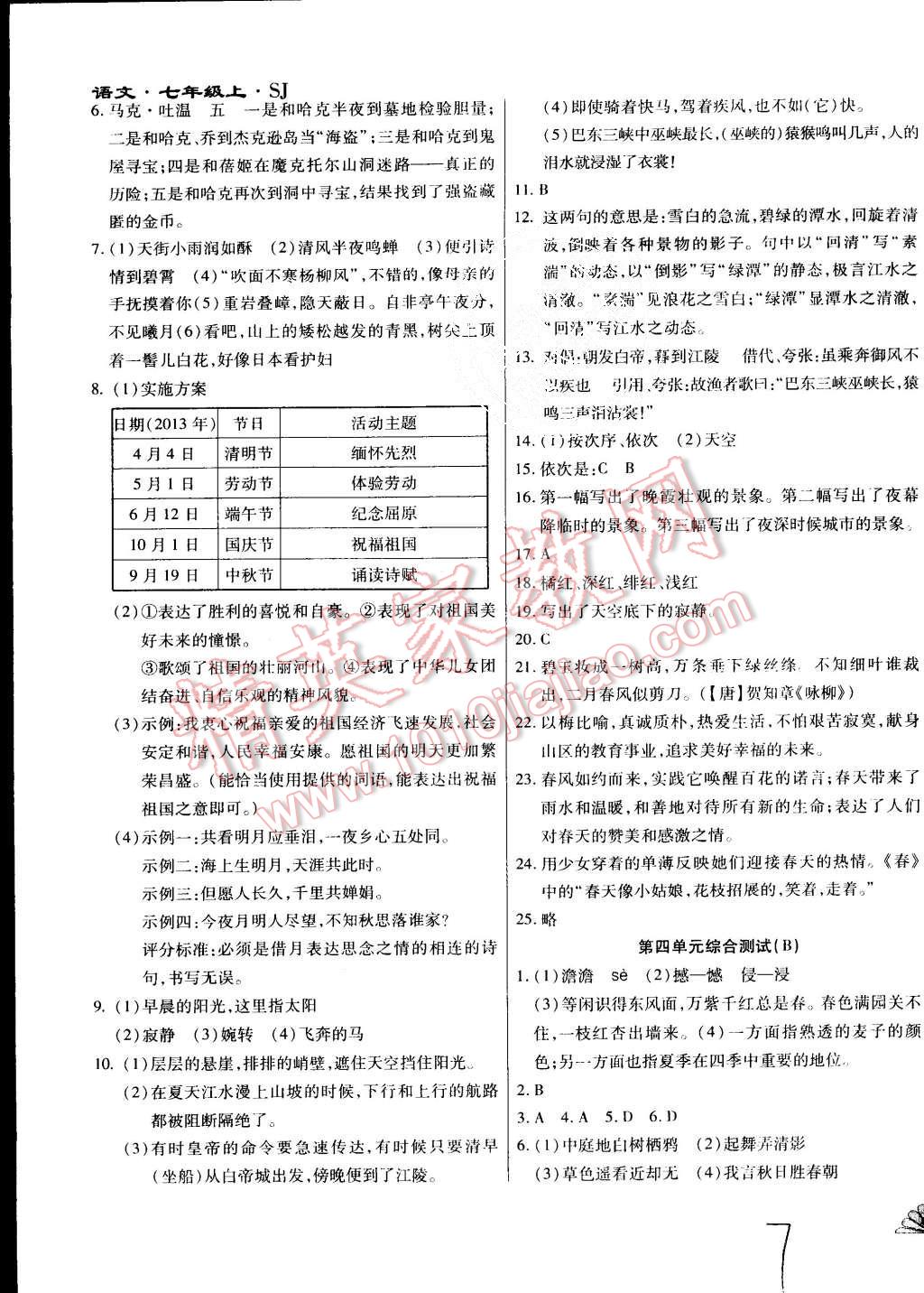 2015年千里馬單元測試卷七年級語文上冊蘇教版 第7頁