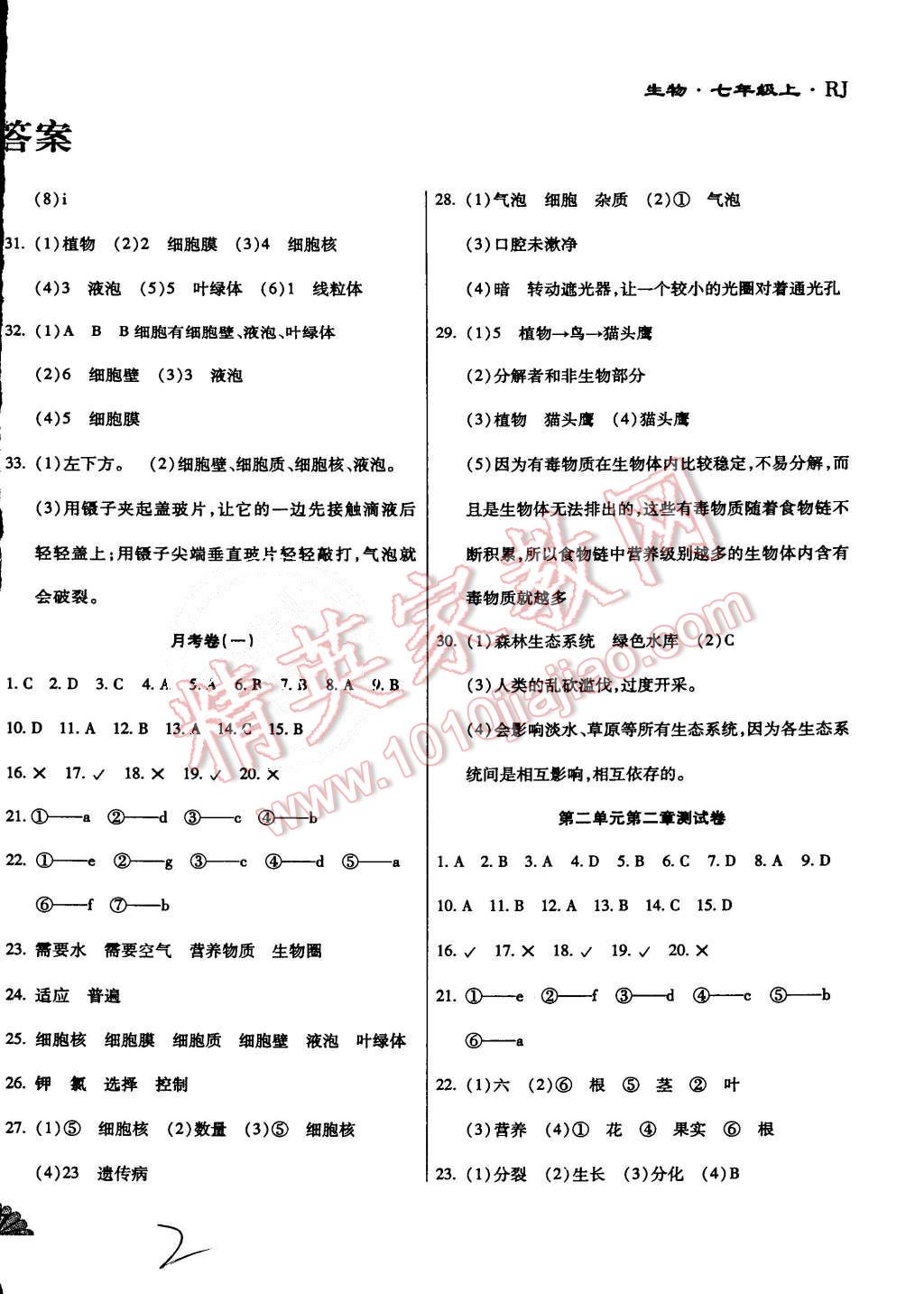 2015年千里馬測試卷全新升級(jí)版七年級(jí)生物上冊人教版 第2頁