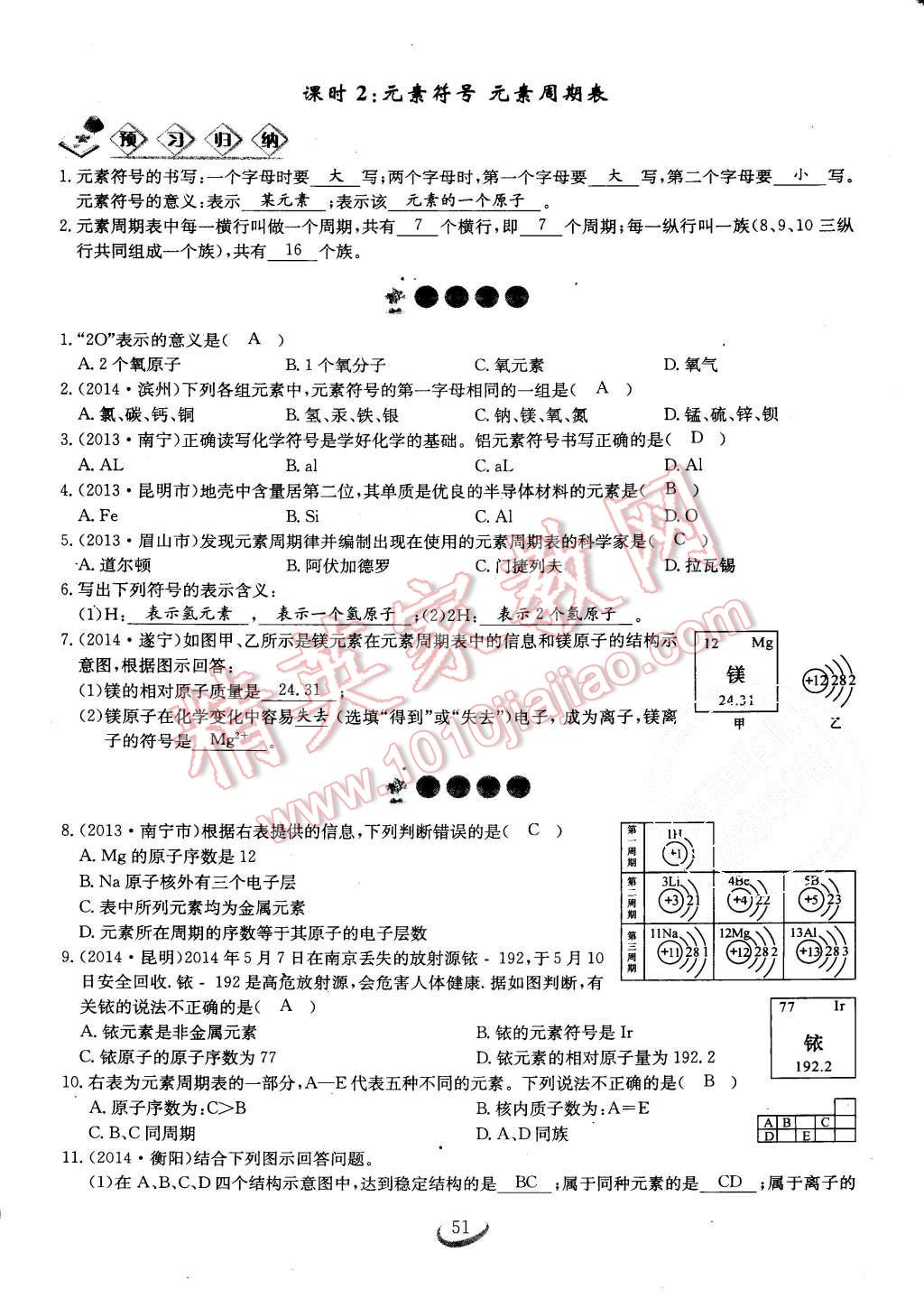 2015年思維新觀察課時作業(yè)九年級化學全一冊人教版 第51頁