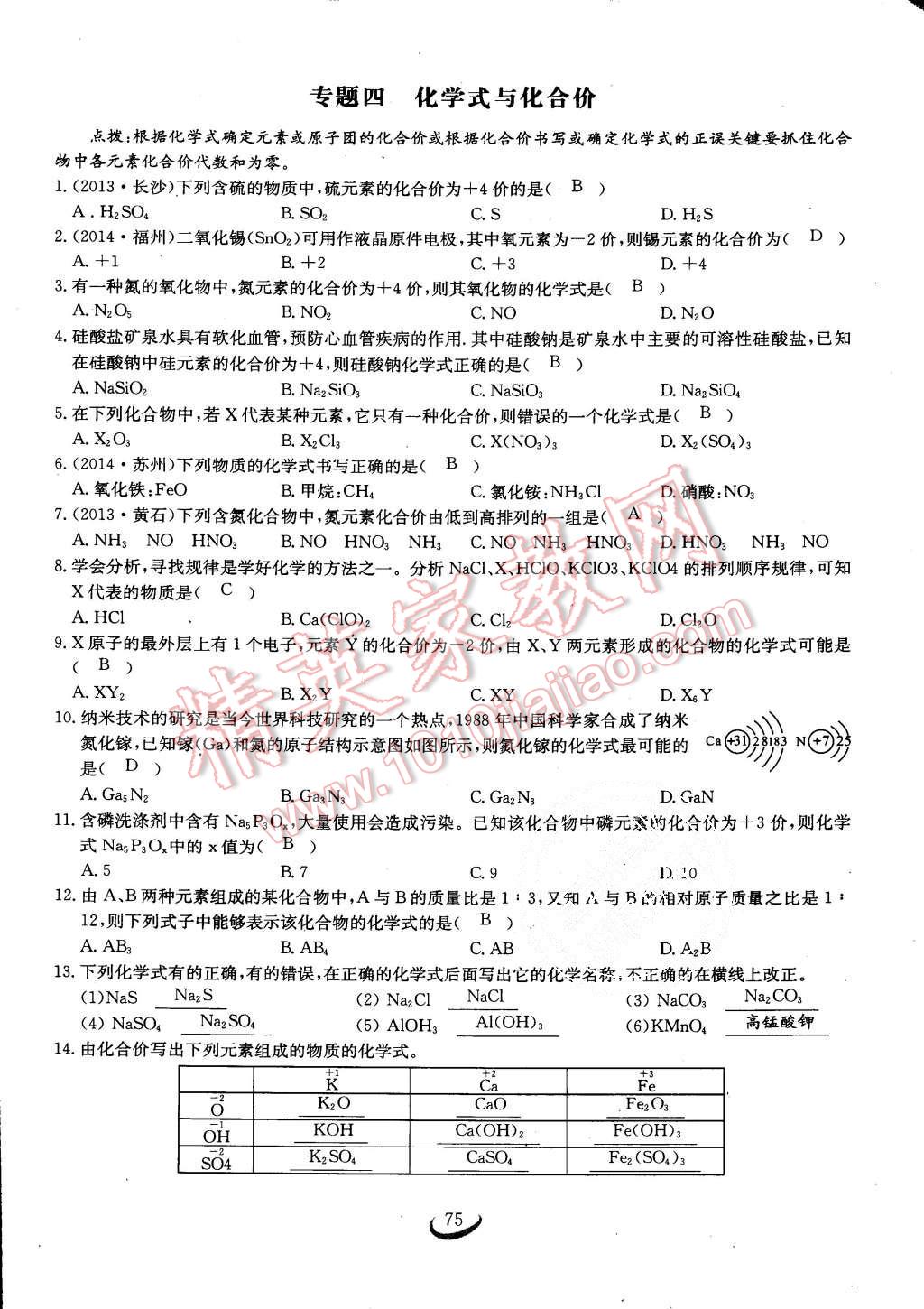 2015年思維新觀察課時作業(yè)九年級化學(xué)全一冊人教版 第75頁