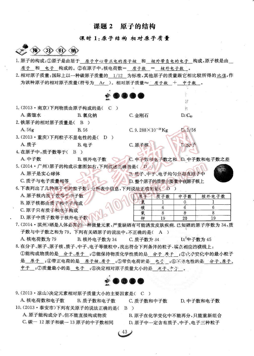 2015年思維新觀察課時(shí)作業(yè)九年級化學(xué)全一冊人教版 第43頁