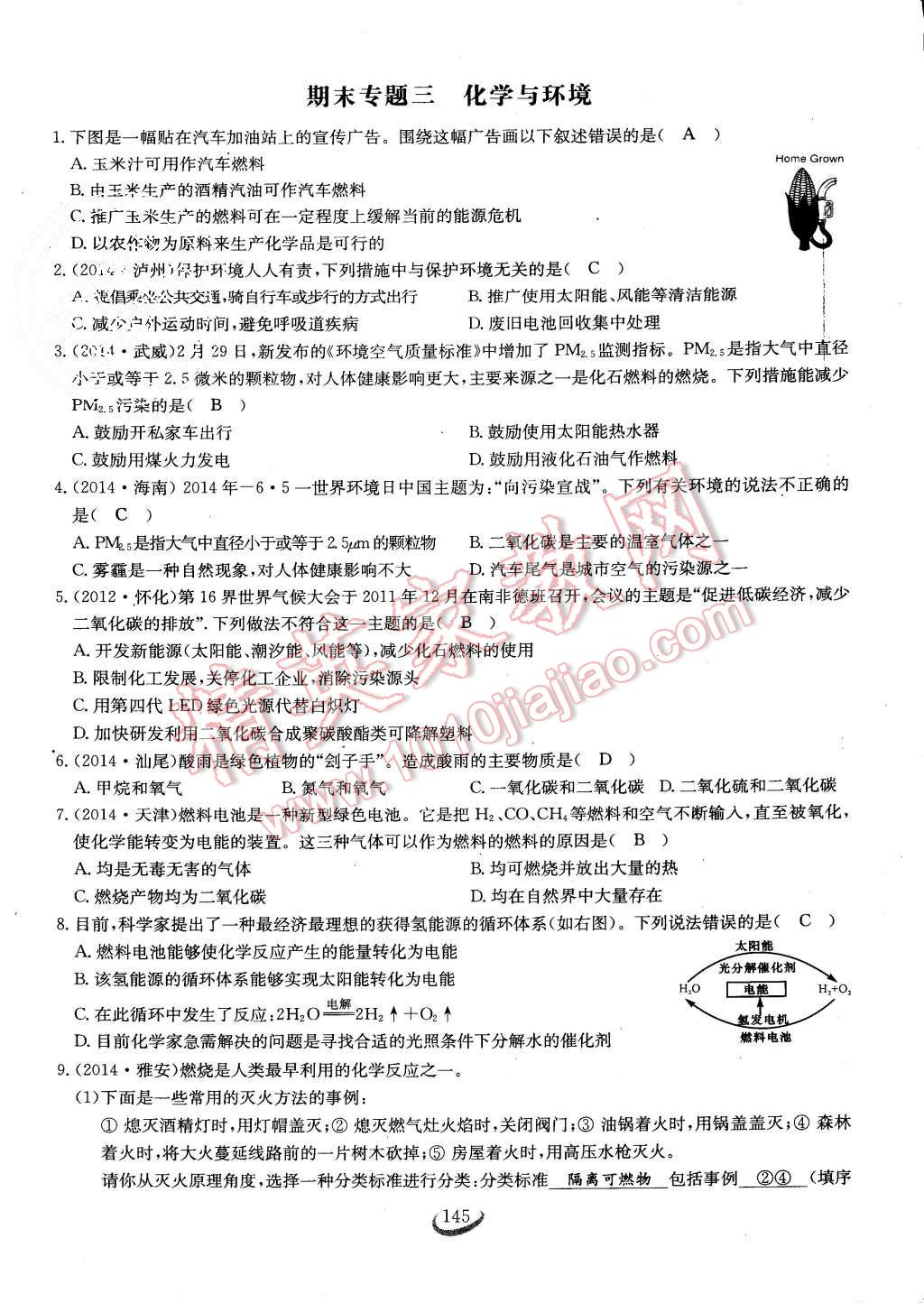 2015年思維新觀察課時(shí)作業(yè)九年級(jí)化學(xué)全一冊(cè)人教版 第145頁