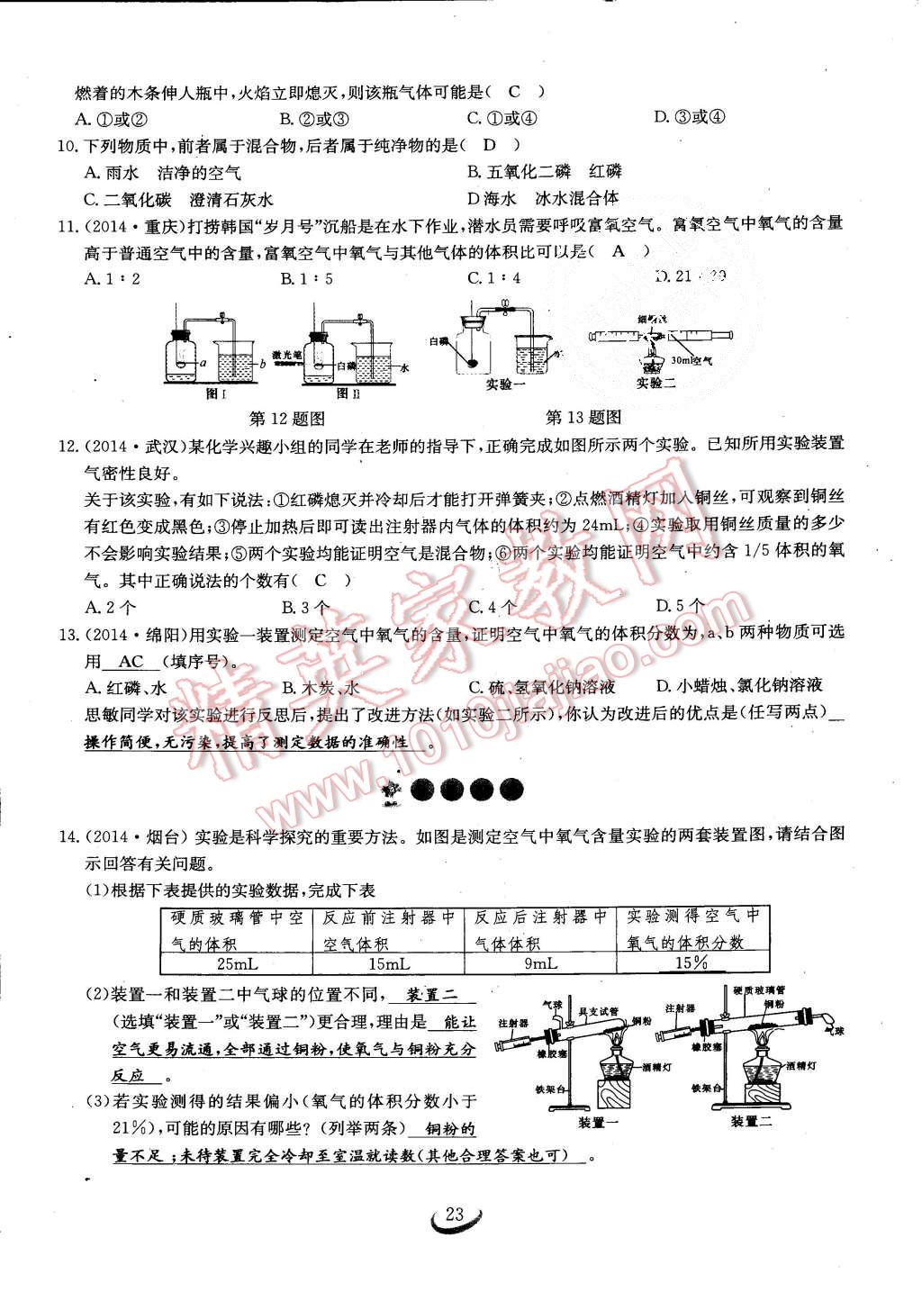 2015年思維新觀察課時(shí)作業(yè)九年級(jí)化學(xué)全一冊人教版 第23頁