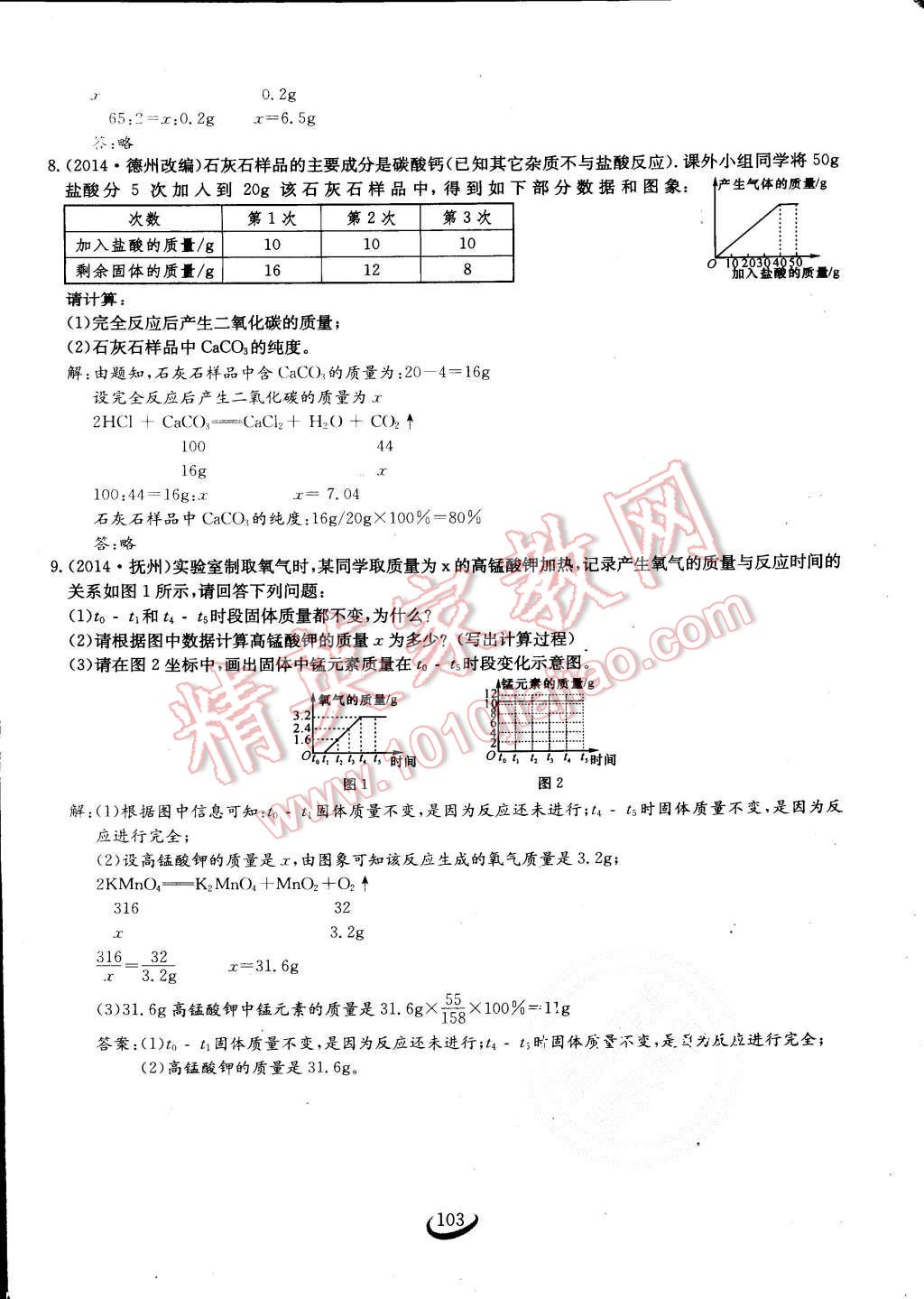 2015年思維新觀察課時作業(yè)九年級化學全一冊人教版 第103頁