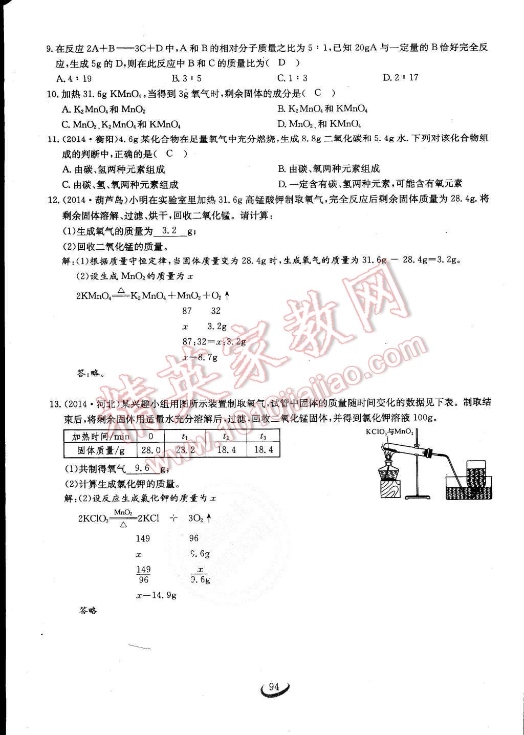 2015年思維新觀察課時作業(yè)九年級化學(xué)全一冊人教版 第94頁