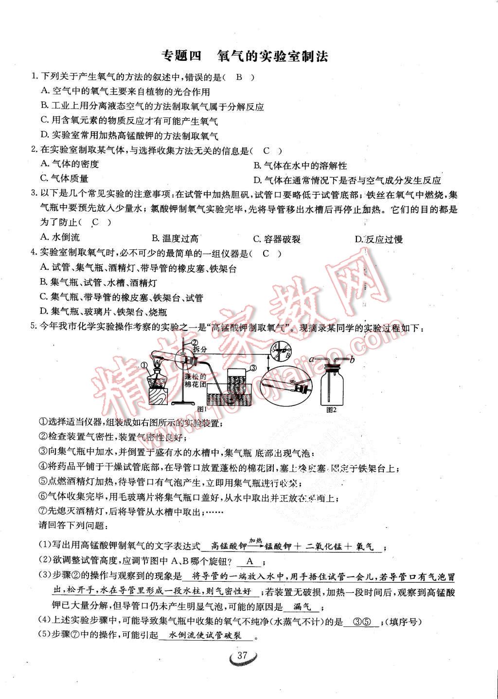 2015年思維新觀察課時作業(yè)九年級化學(xué)全一冊人教版 第37頁