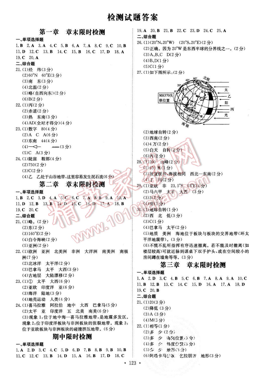 2015年初中同步学习导与练导学探究案七年级地理上册人教版 第11页