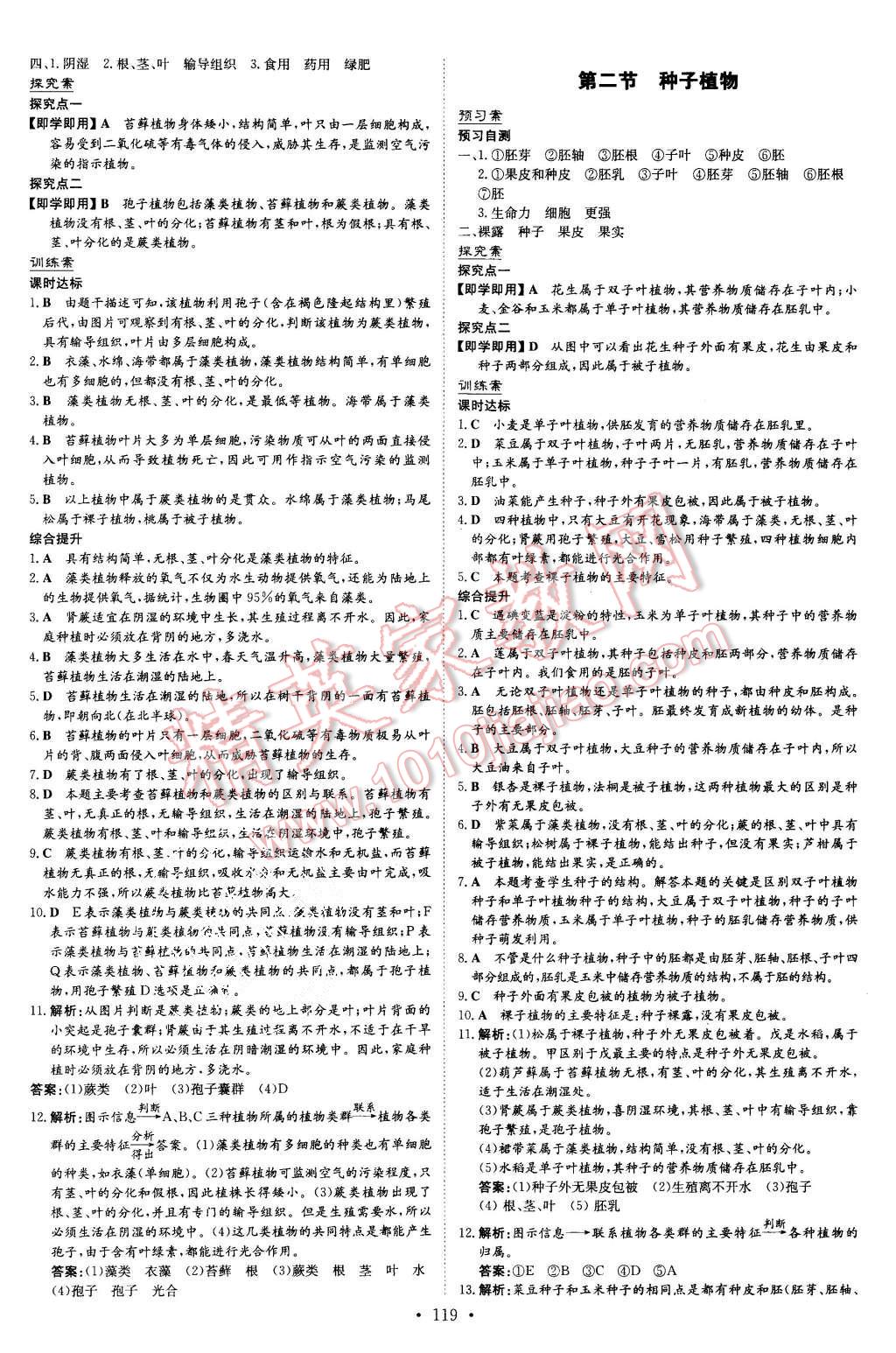 2015年初中同步学习导与练导学探究案七年级生物上册人教版 第11页