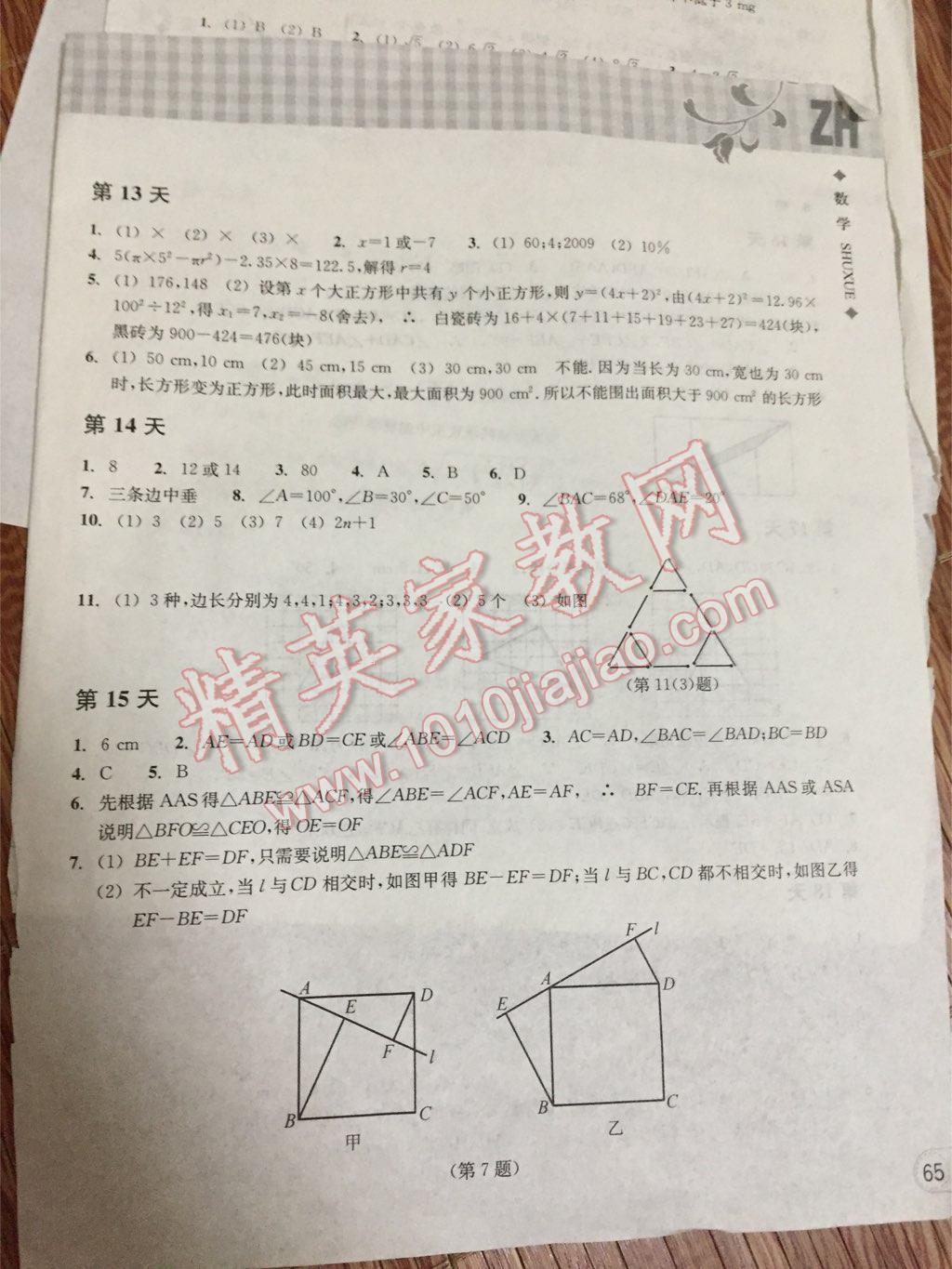 2015年暑假作业本八年级数学浙教版浙江教育出版社 第25页