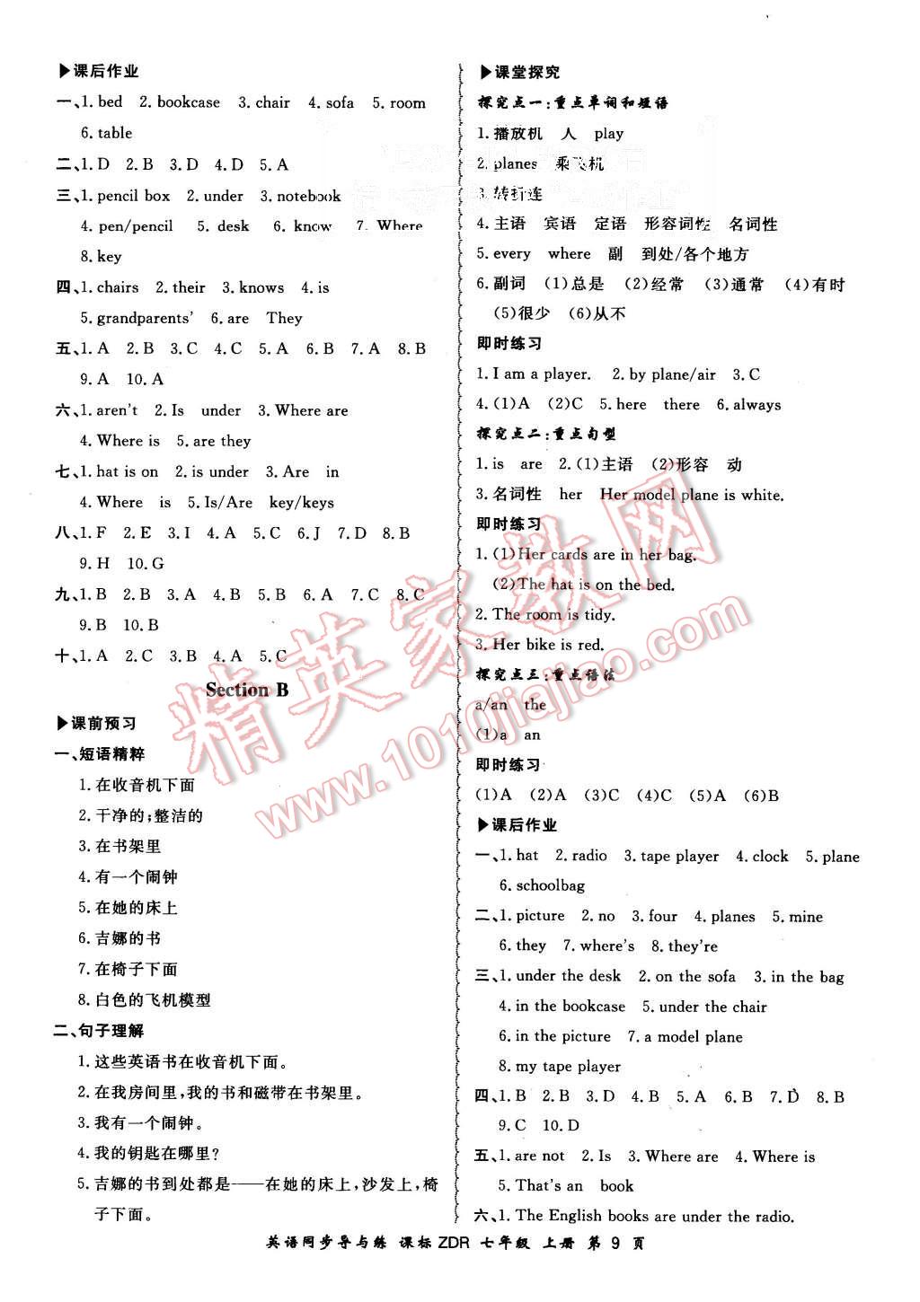 2015年新學(xué)案同步導(dǎo)與練七年級英語上冊人教版 第9頁