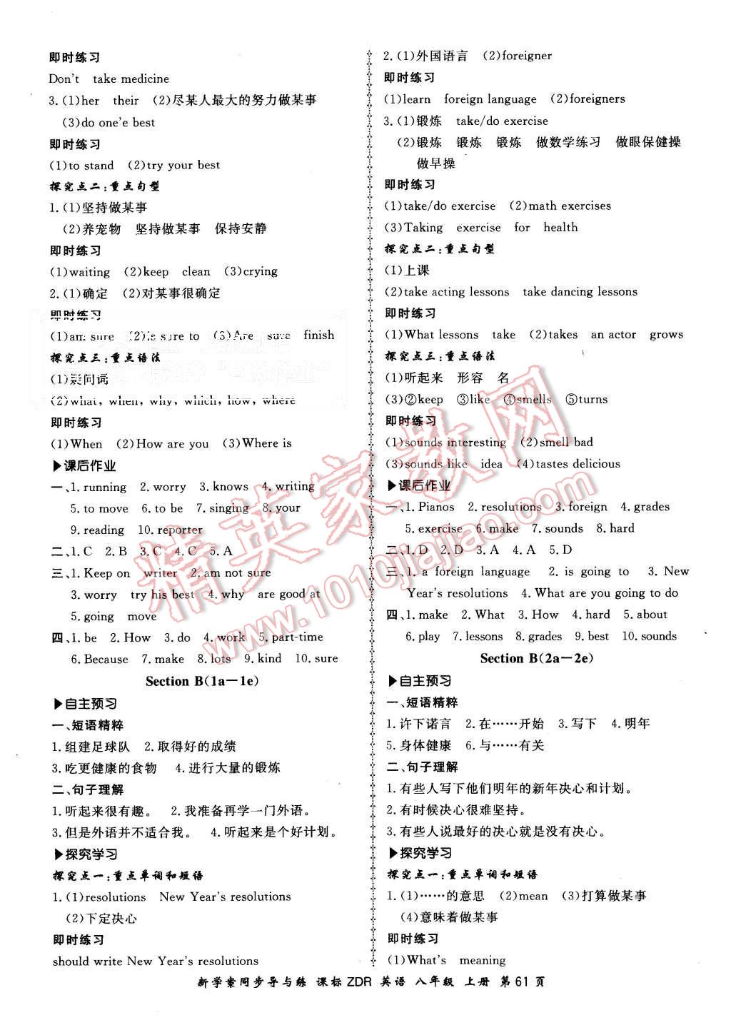 2015年新學(xué)案同步導(dǎo)與練八年級英語上冊人教版 第13頁