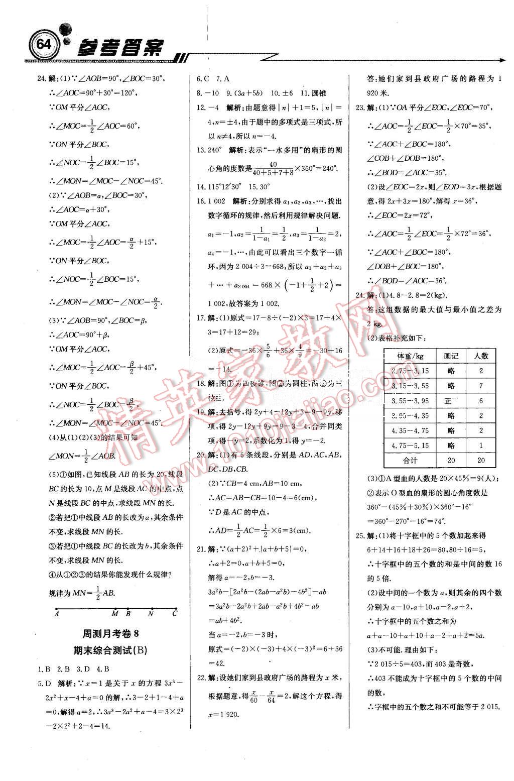 2015年周測(cè)月考直通中考七年級(jí)數(shù)學(xué)上冊(cè)湘教版 第14頁(yè)