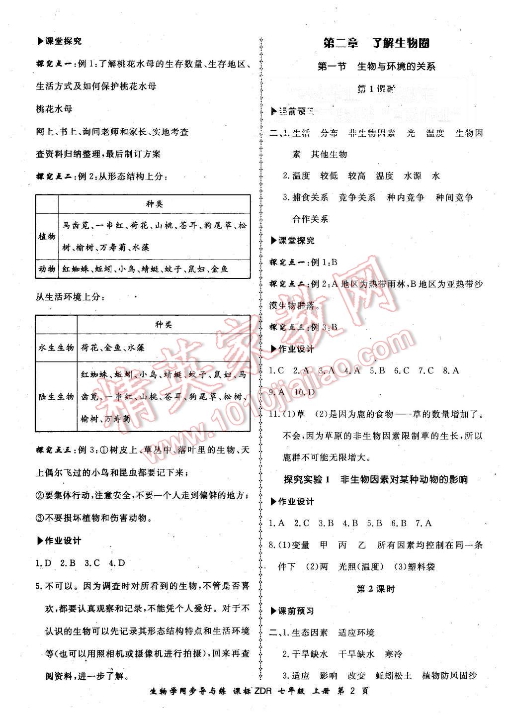 2015年新學(xué)案同步導(dǎo)與練七年級(jí)生物學(xué)上冊(cè)人教版 第2頁(yè)