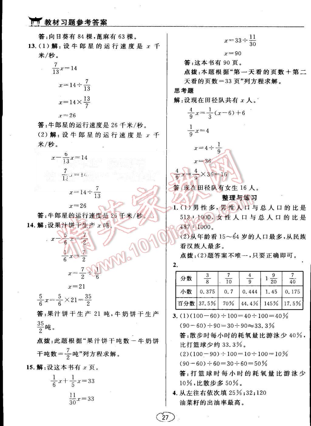 課本蘇教版六年級數(shù)學上冊 教材參考答案第27頁