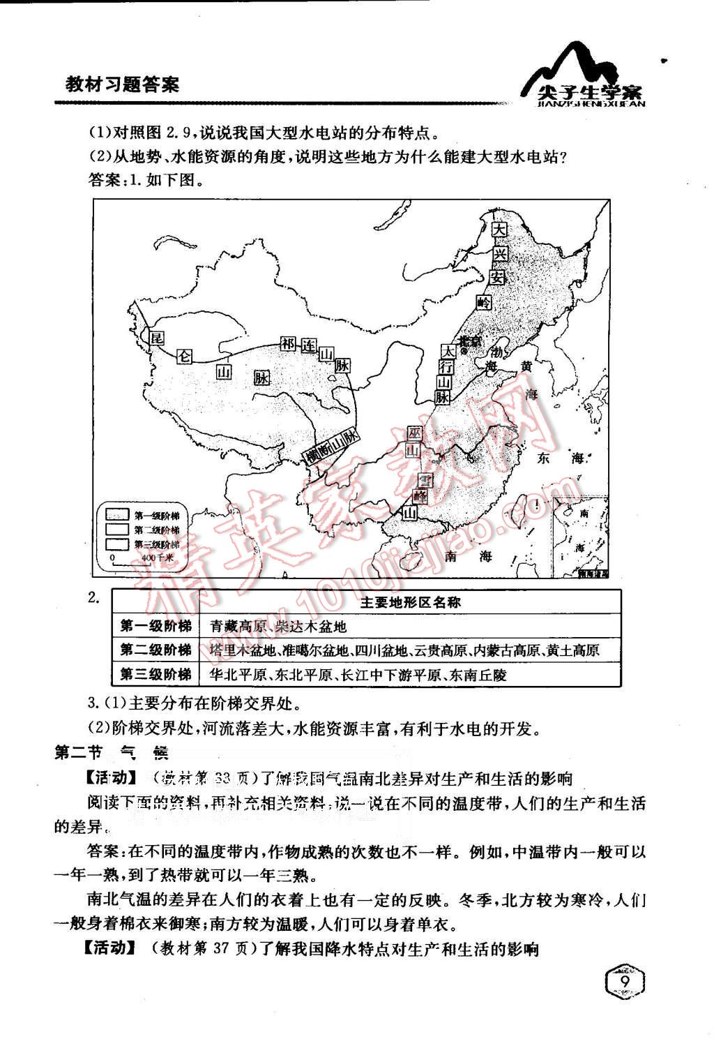 課本人教版八年級地理上冊 教材參考答案第8頁