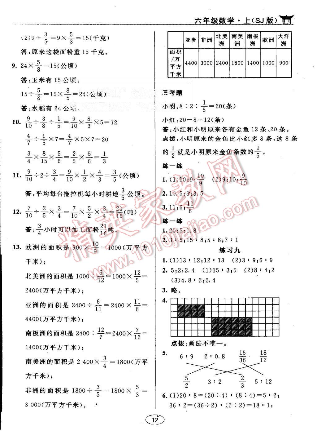 課本蘇教版六年級數(shù)學上冊 教材參考答案第12頁