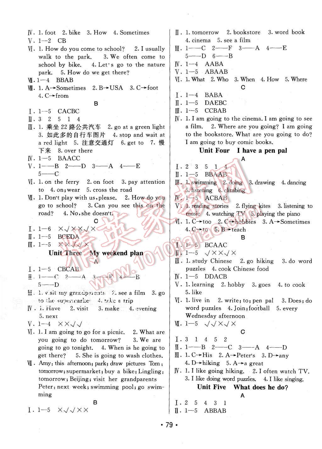 2015年同行課課100分過(guò)關(guān)作業(yè)六年級(jí)英語(yǔ)上冊(cè)人教PEP版 第5頁(yè)