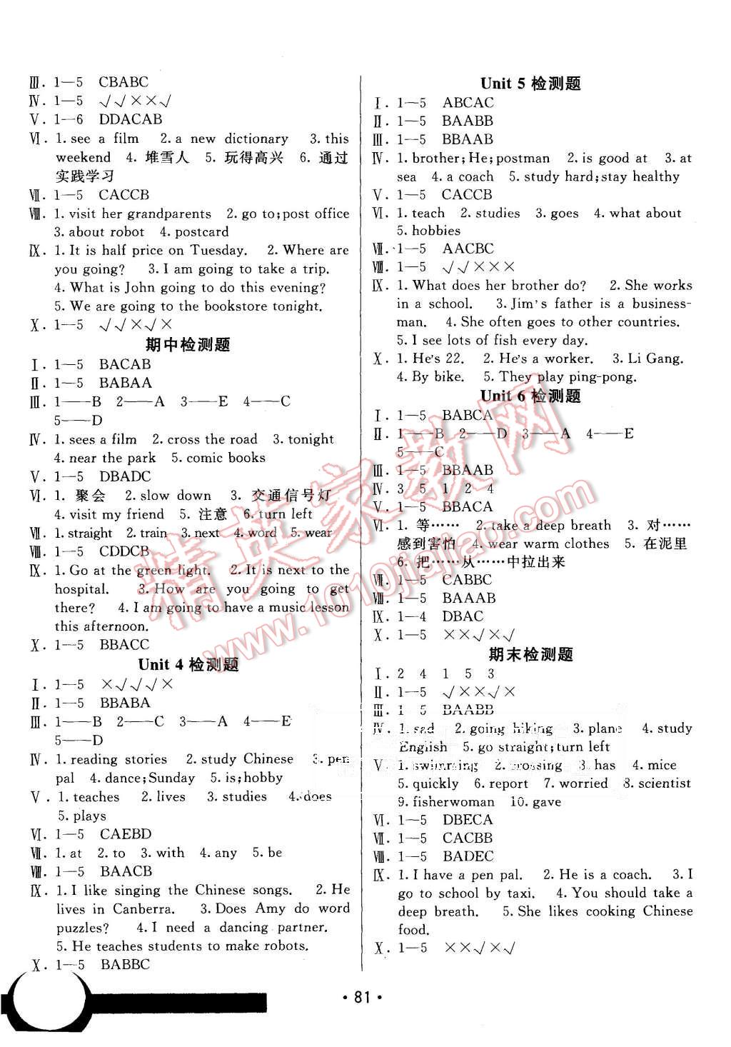 2015年同行课课100分过关作业六年级英语上册人教PEP版 第7页