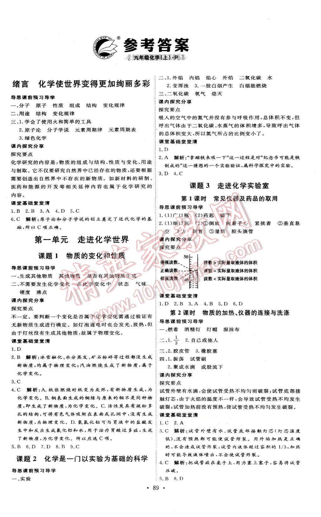 2015年優(yōu)加學(xué)案課時(shí)通九年級(jí)化學(xué)上冊(cè)人教版 第1頁(yè)