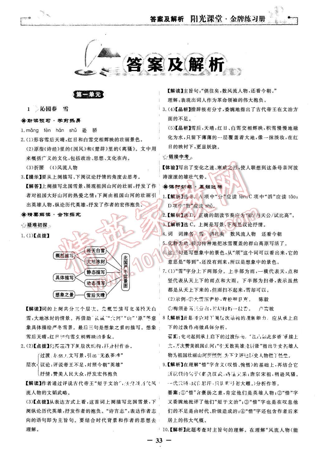 2015年陽光課堂金牌練習冊九年級語文上冊人教版 第1頁