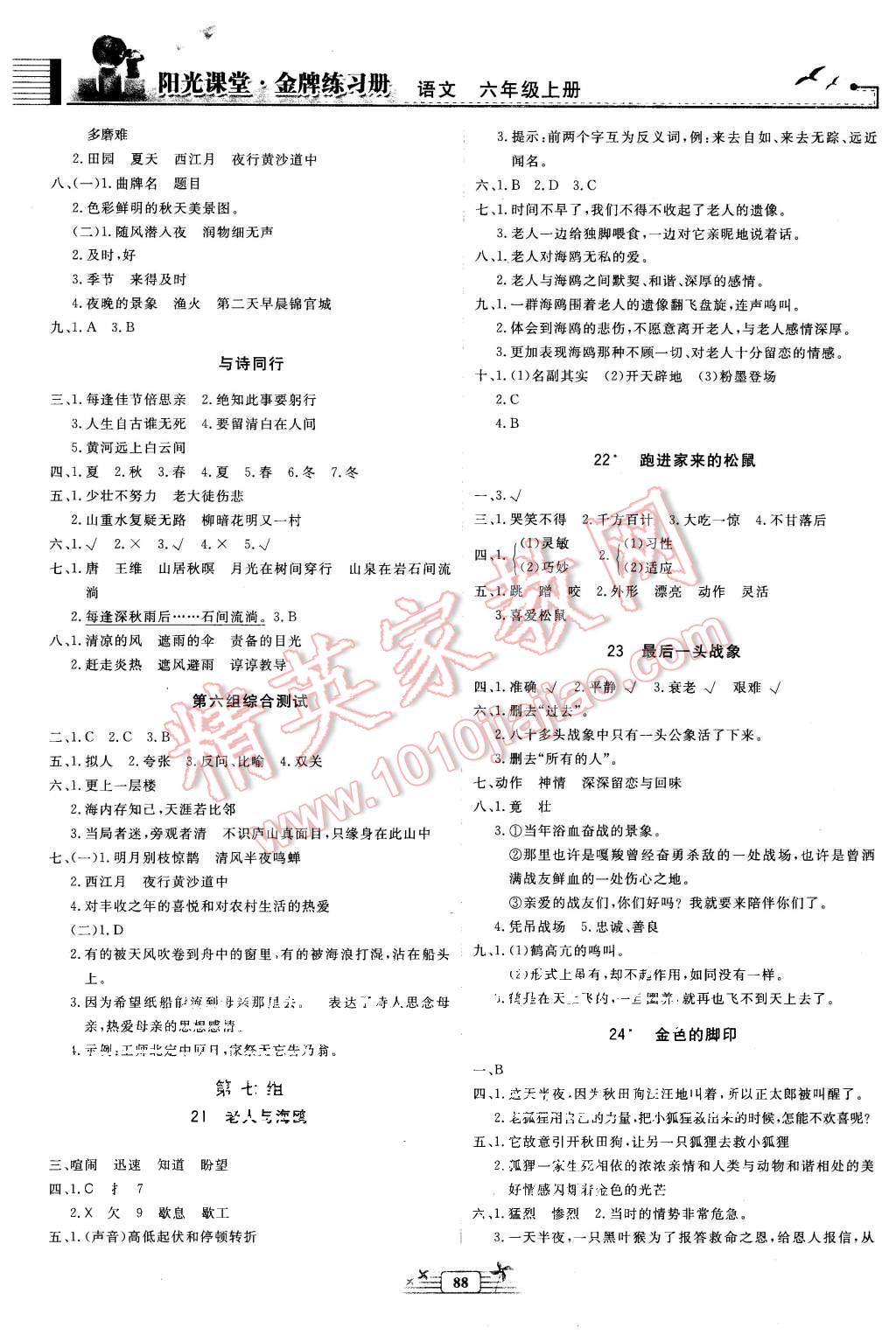 2015年陽光課堂金牌練習(xí)冊(cè)六年級(jí)語文上冊(cè)人教版 第6頁