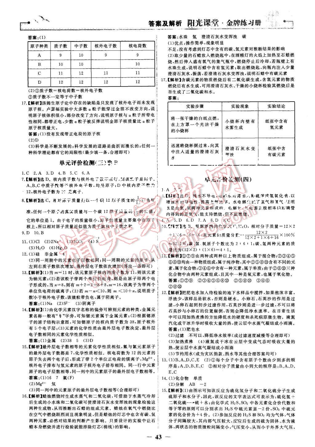 2015年阳光课堂金牌练习册九年级化学上册人教版 第19页