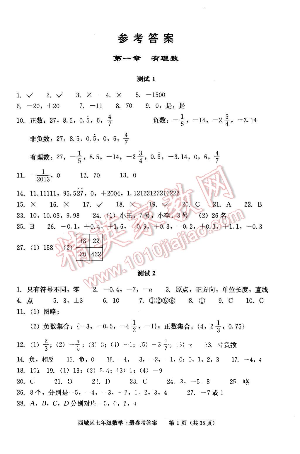 2015年学习探究诊断七年级数学上册人教版 第1页