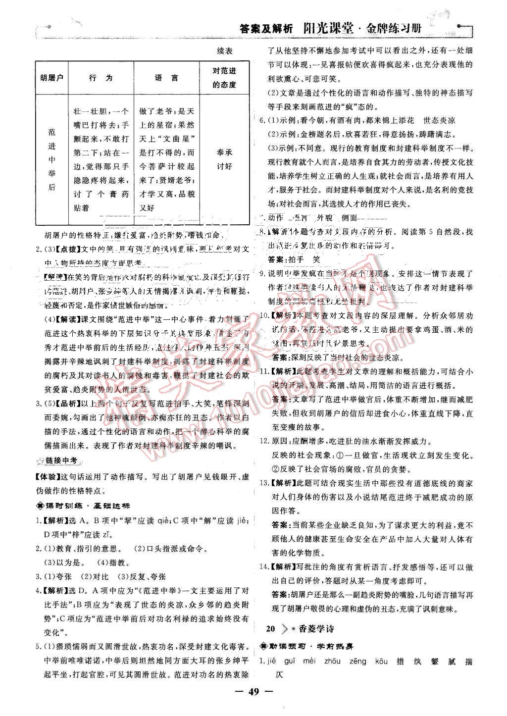 2015年阳光课堂金牌练习册九年级语文上册人教版 第17页