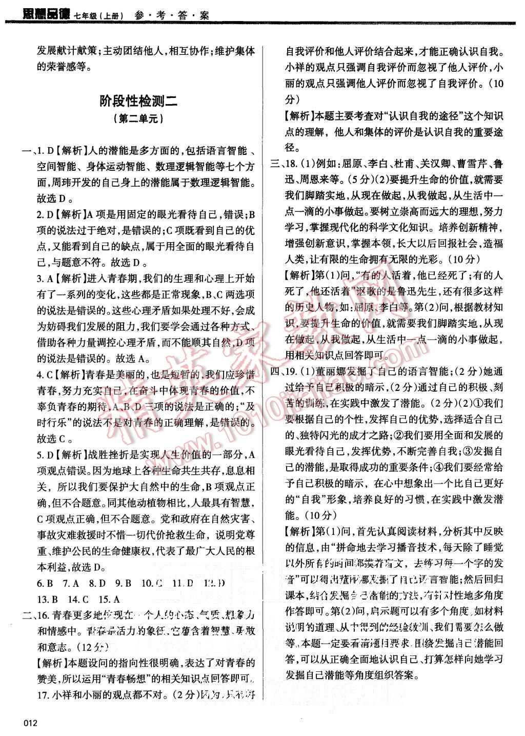 2015年學(xué)習(xí)質(zhì)量監(jiān)測七年級思想品德上冊人教版 第12頁