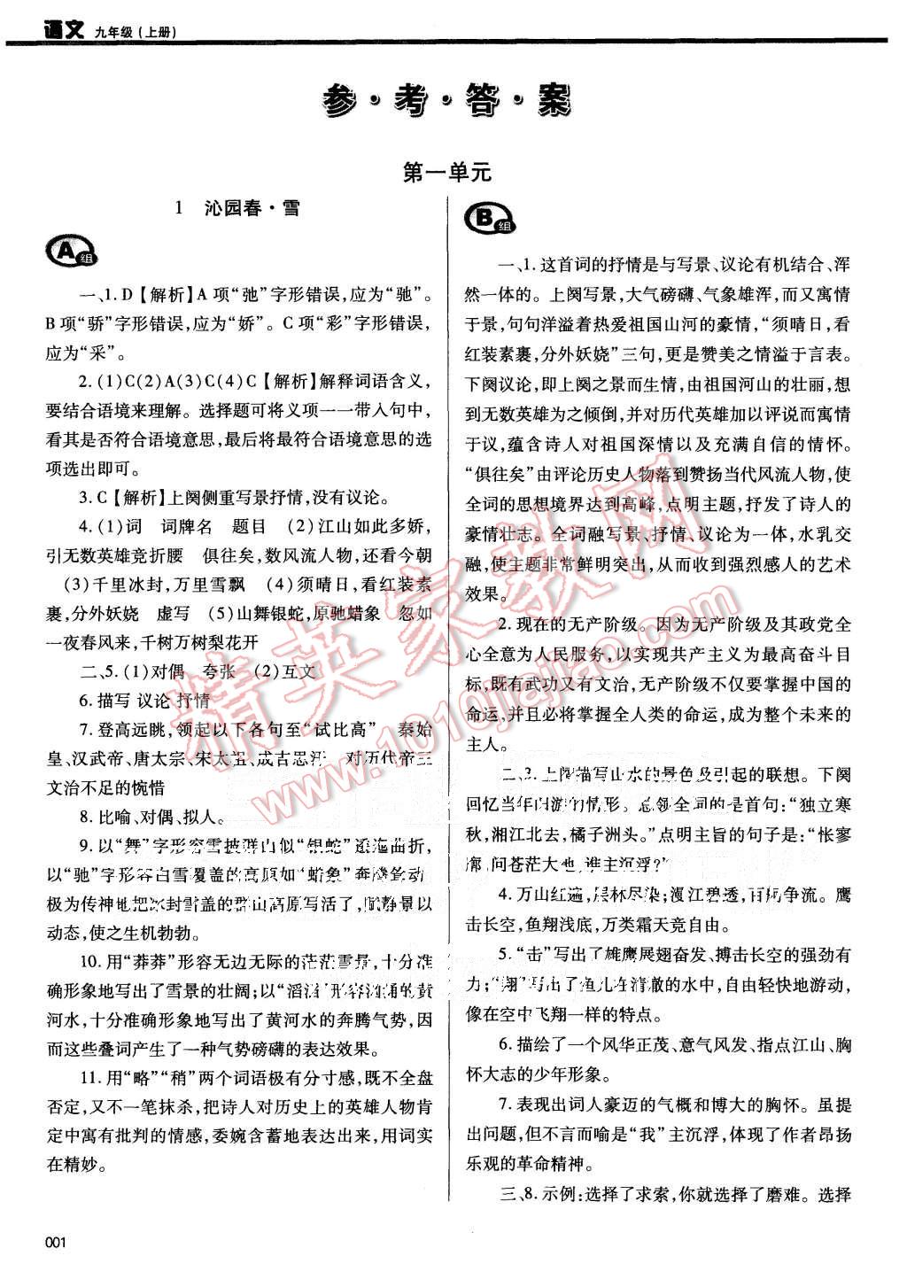 2015年学习质量监测九年级语文上册人教版 第1页