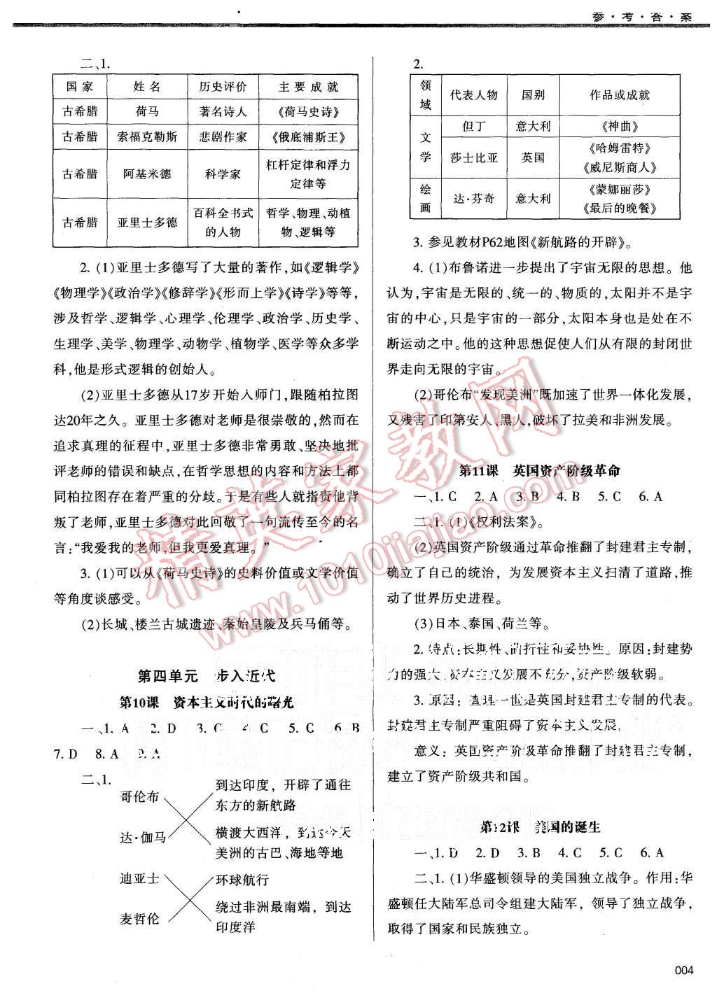 2015年學(xué)習(xí)質(zhì)量監(jiān)測九年級世界歷史上冊人教版 第4頁