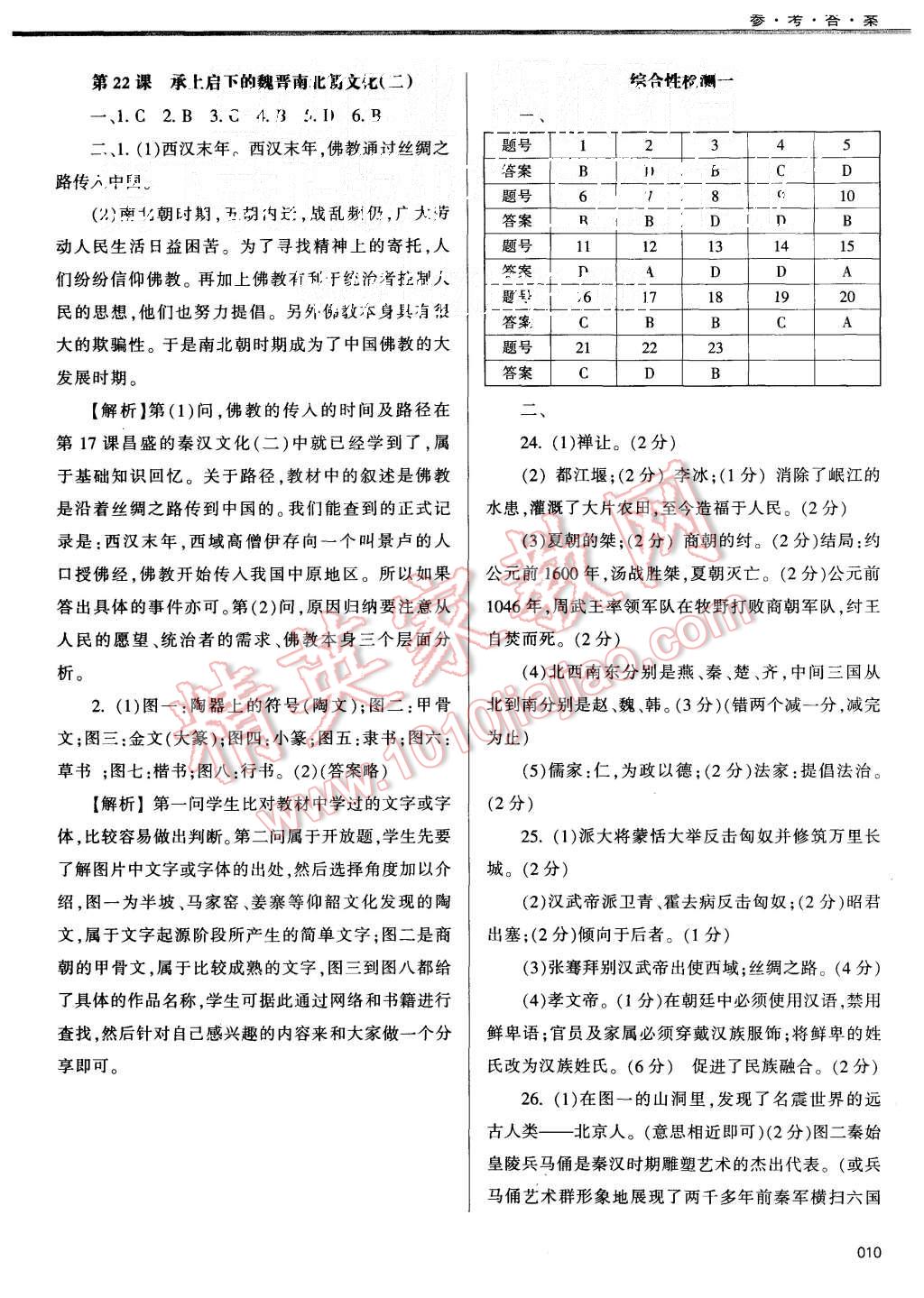 2015年學(xué)習(xí)質(zhì)量監(jiān)測七年級(jí)中國歷史上冊人教版 第10頁