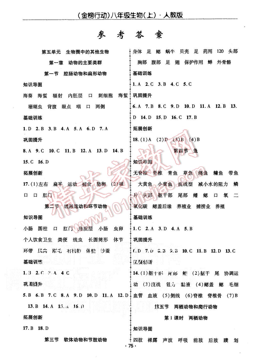 2015年金榜行動課時導學案八年級生物上冊人教版 第1頁