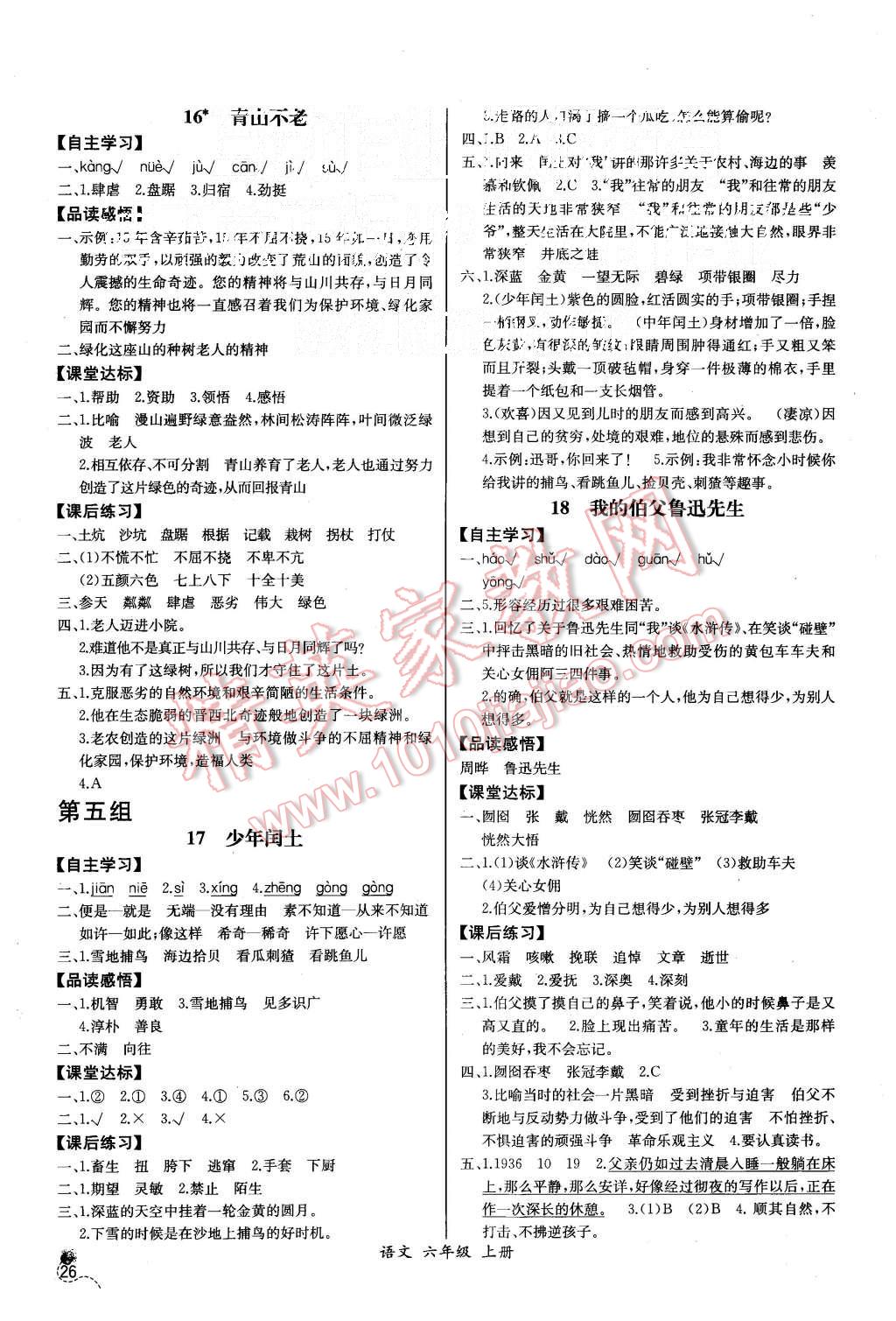 2015年同步导学案课时练六年级语文上册人教版河北专版 第6页