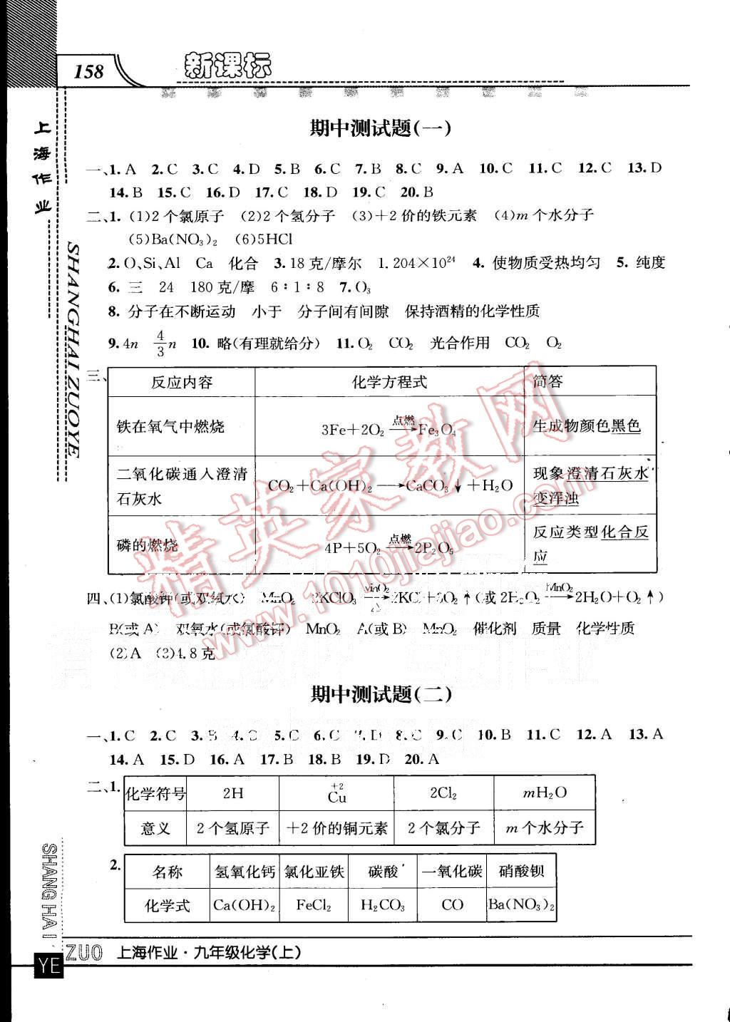 2015年上海作業(yè)九年級(jí)化學(xué)上冊(cè) 第10頁(yè)