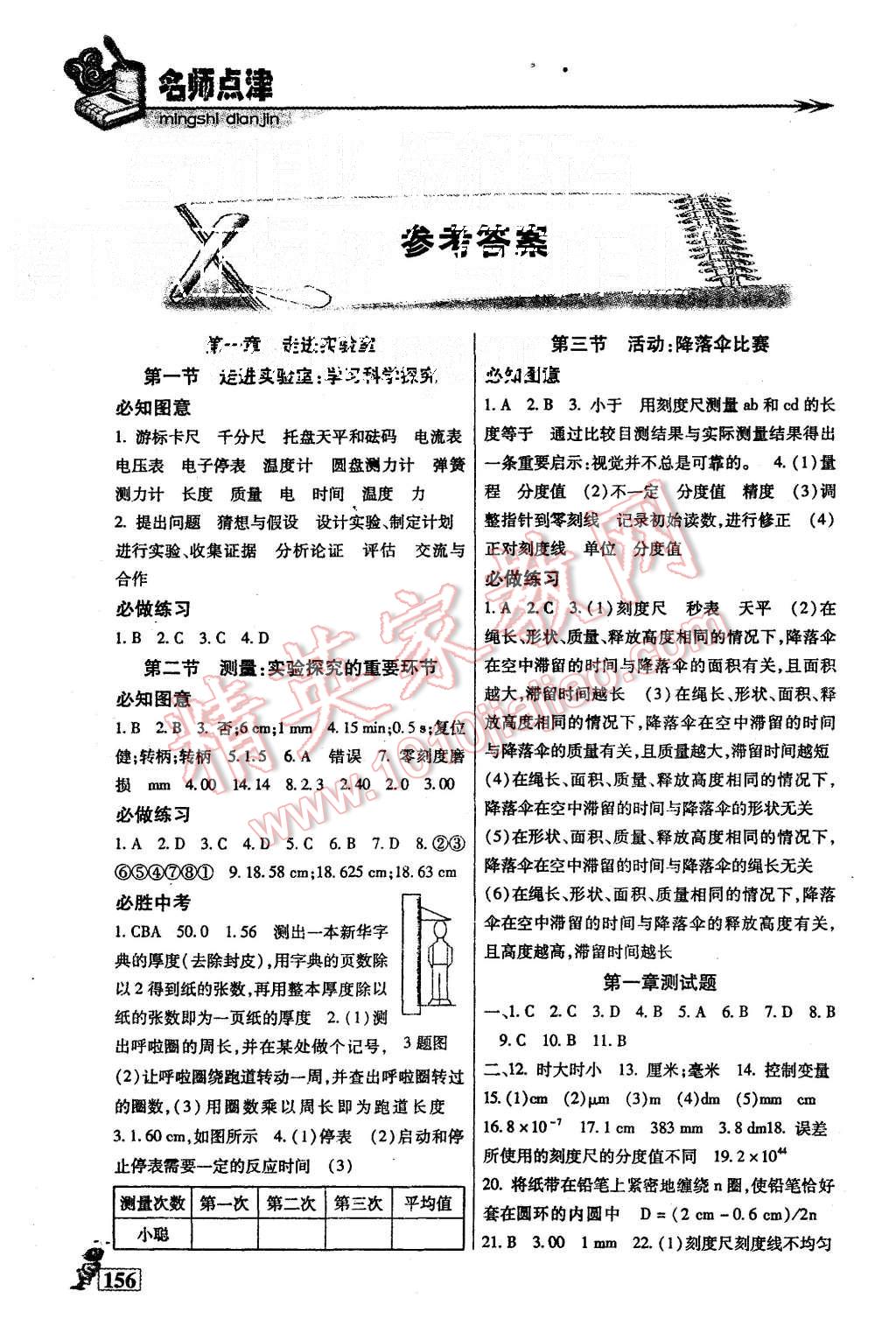 2015年名师点津八年级物理上册 第1页