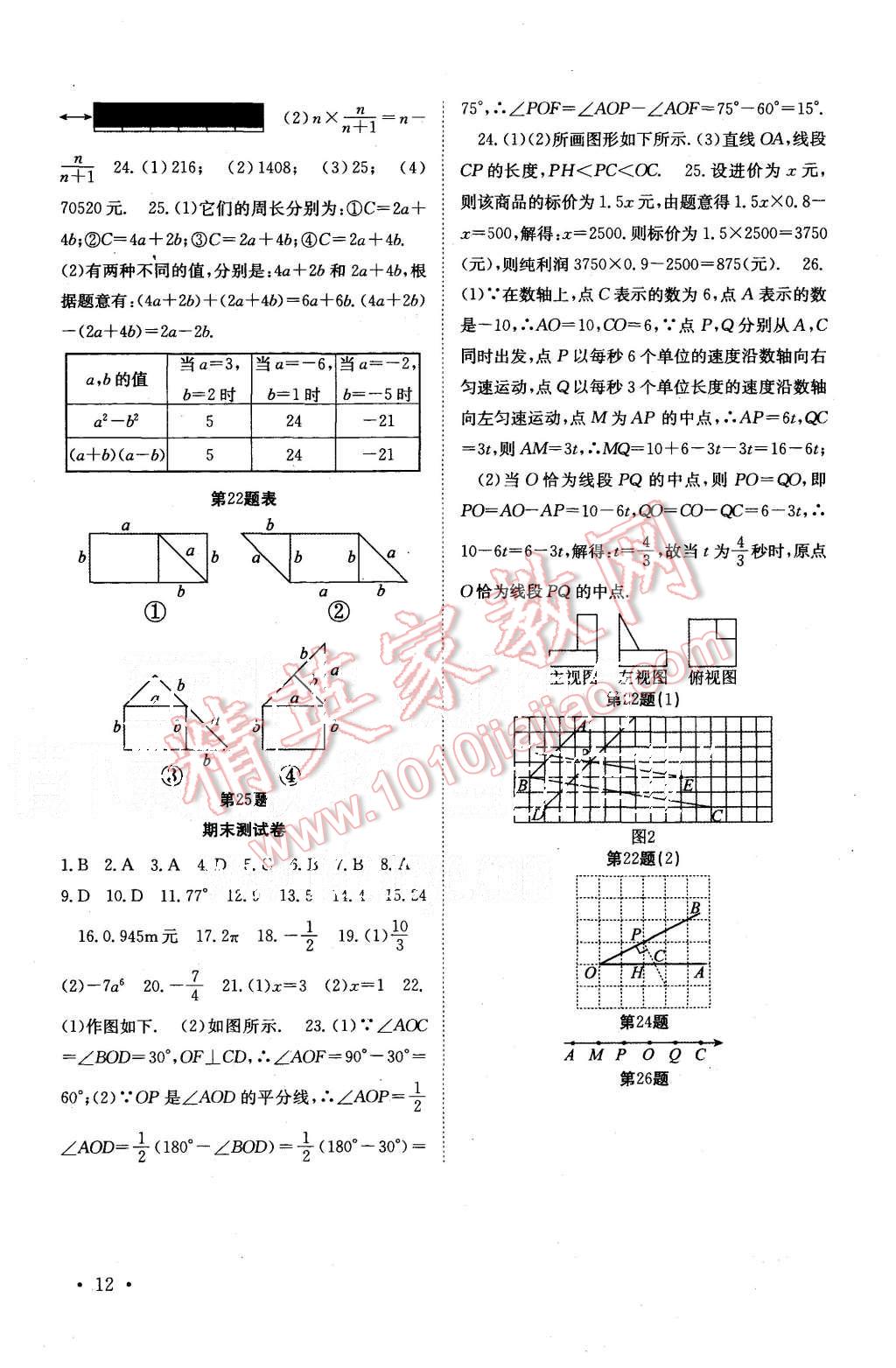 2015年基礎練習能力測試高效精練七年級數(shù)學上冊江蘇版 第12頁