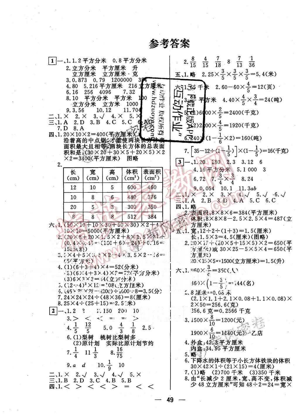 2015年王后雄黄冈密卷六年级数学上册冀少版 第1页