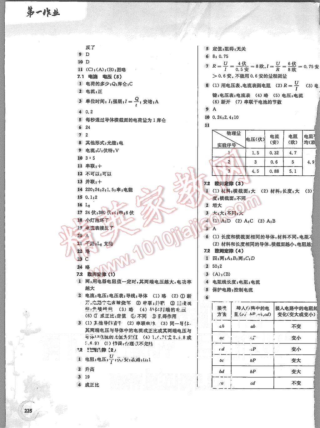 2015年第一作業(yè)九年級(jí)物理全一冊(cè) 第9頁(yè)