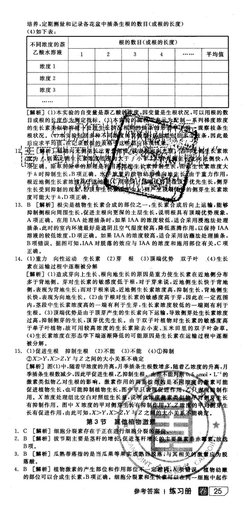 2015年全品學(xué)練考高中生物必修3人教版 練習(xí)冊參考答案第39頁