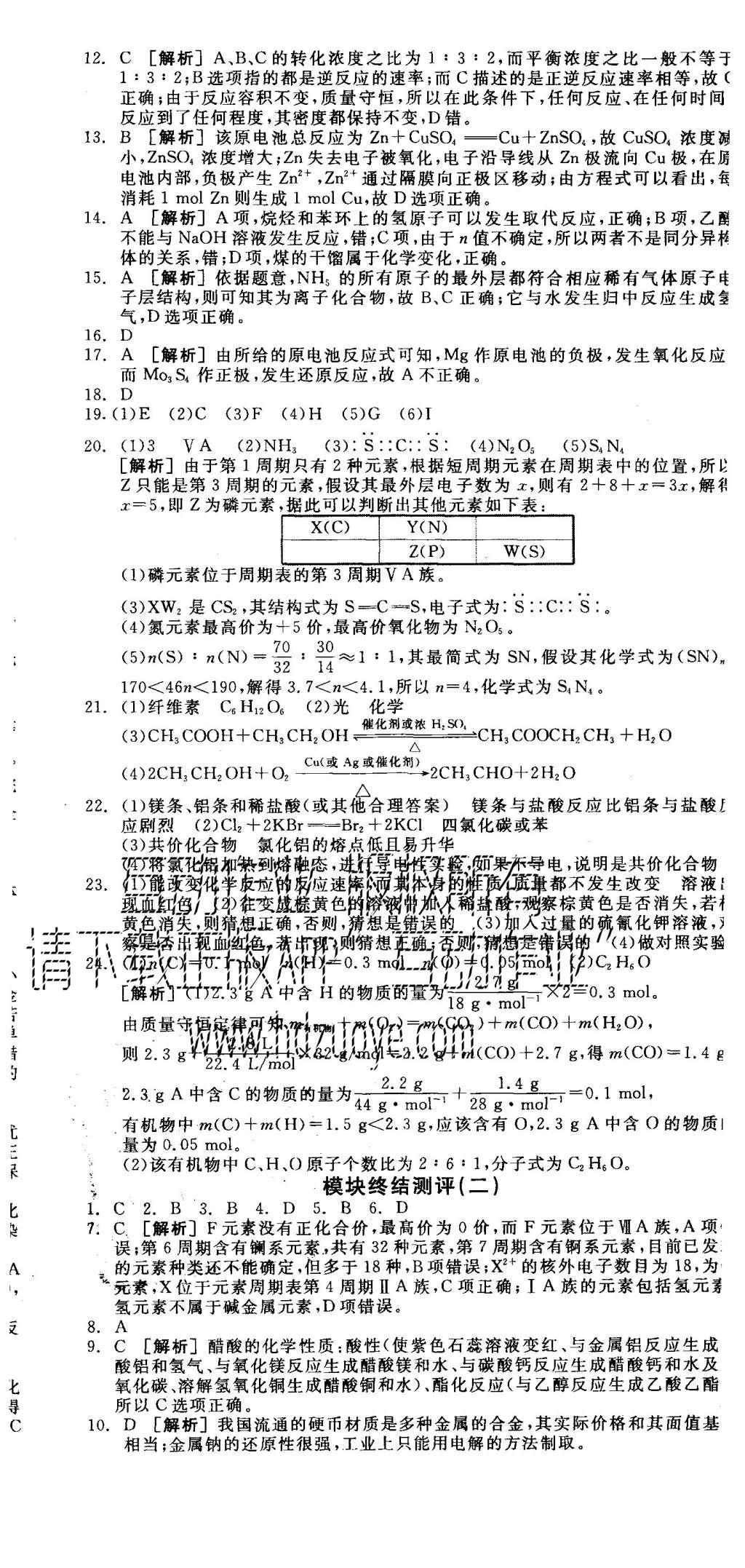 2015年全品學(xué)練考高中化學(xué)必修2蘇教版 測評卷參考答案第59頁